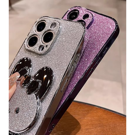ウサギ鏡兼スタンド iPhone16/16Proケース  キラキラ iPhone15pro/14/13Proカバー 可愛い 多機能 耐衝撃[M4929]