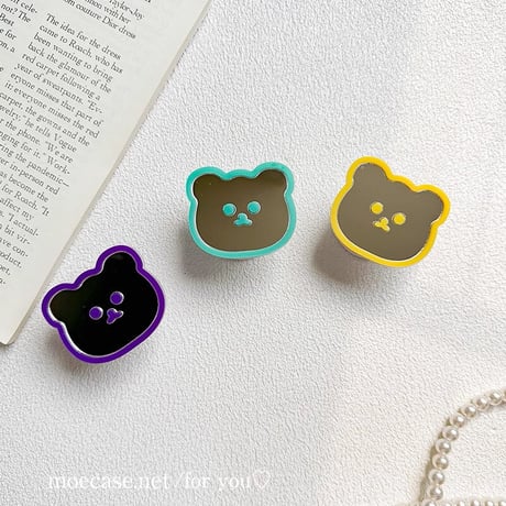 熊ちゃんミラースマホグリップ かわいい キラキラ グリップトーク  伸び縮み式 落下防止 卓上スタンド機能 ギフトにおすすめ[M3270]