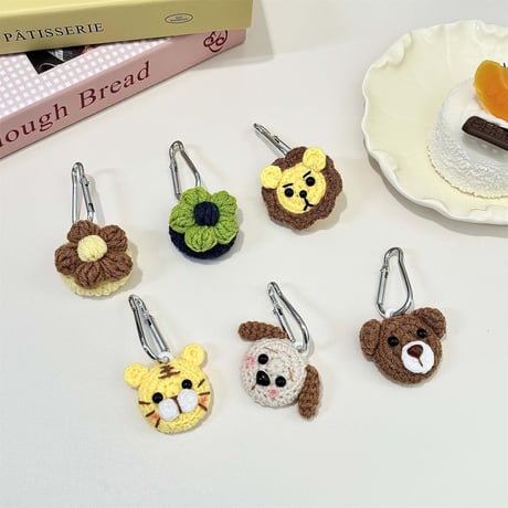 ニット airtagsケース 花/獅子/熊/犬/トラ 柔らかい airtags保護カバー リング付き 紛失防止 便利[M4614]