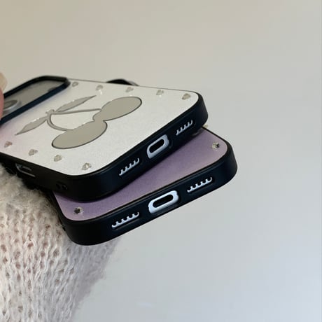 さくらんぼミラー iPhone17Pro/17ケース ダイヤデコ iPhone16Promax/15pro/14ケース レザー 高品質[M6301]