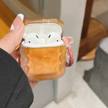 暈し染め 茶色 iphone14pro/13promaxケース 高級感 お揃い AirpodsPro2カバー 高品質  綺麗 黄ばまない 可愛い[M2658]