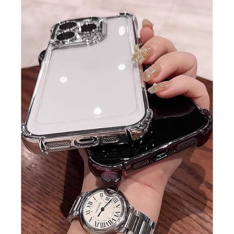 iPhone15Pro/15promaxケース 耐衝撃 レンズ保護 メッキクリアアイフォン14/13/12ケース カッコイイ[M3507]