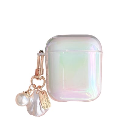 airpods3ケース  オーロラ色 キラキラ airpodsproカバー  真珠アクセサリー付き 女子力アップ  綺麗 オシャレ 艶ありM1380