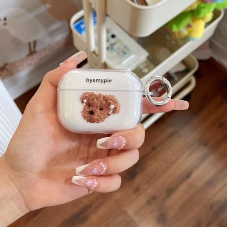 【Airpods 4】プードル 犬柄  airpodsproケース かわいい airpodsカバー   リング付 艶あり 人気品 M737
