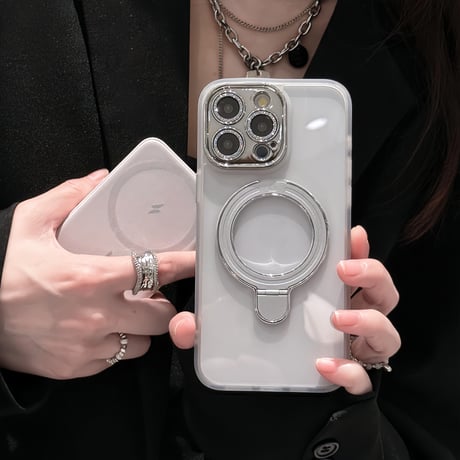 コスパ最強 iPhone15pro/15promaxケース  MagSafeリングスタンド キラキラレンズフイルム iphone14/13pro/12カバー 耐衝撃 黄ばまない[M4110]