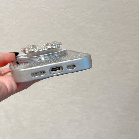 Magsafe充電 ミラーiPhone16Pro/16ケース ダイヤデコ鏡付グリップ iPhone15Pro/14Pro/13ケース 上品 スタンド 高級感 [M5460]