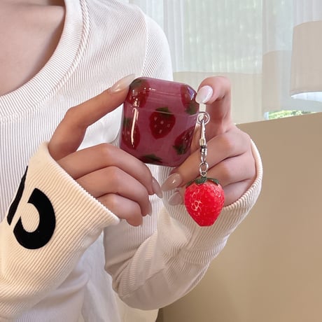 ストーベリー AirPodsPro3ケース イチゴ柄 キーホルダー Airpods4/3ケース  AirpodsPro2/Pro1カバー  美味しそう ギフトにおすすめ [M5936]
