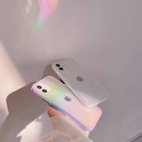 オーロラに光る iphone14/14proケース カラー枠 おしゃれクリアiphone13/12カバー  ツヤあり キラキラ 変色 頑丈M321