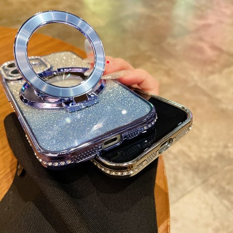 メイク直しミラー iPhone16/16Proケース Magsafeリングスタンド ジュエリー iPhone15Pro/14/13Proカバー 大人気 コスパ最強[M4585]