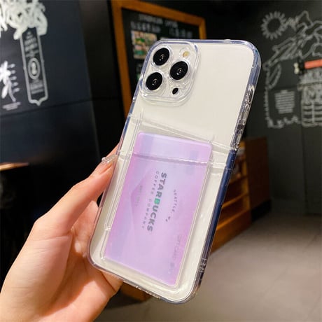カード入れ2個 iphone15/14promaxケース  クリア iphone13/12/11カバー   シンプルコーデ 可愛い 交通カード/クレジットカードなど収納[M2193]