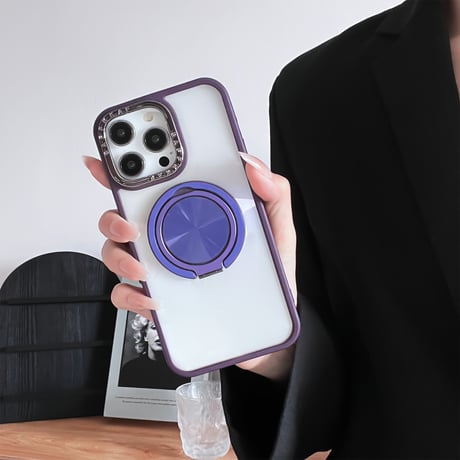 リングスタンド付 iPhone15Pro/15ProMaxケース シンプル 黄ばまないiphone14/13/12promaxカバー 頑丈[M4144]