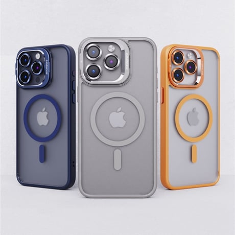 指紋防止 Magsafeスタンド iPhone15pro/15promaxケース 強化ガラスレンズフィルム iphone14Pro/13/12ケース 高品質耐衝撃[M3750]