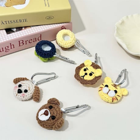 ニット airtagsケース 花/獅子/熊/犬/トラ 柔らかい airtags保護カバー リング付き 紛失防止 便利[M4614]