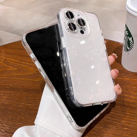 シェル風 iPhone15/15proケース ホワイトコーデ iPhone14promax/13pro/12ケース 半透明 高級感 [M4138]