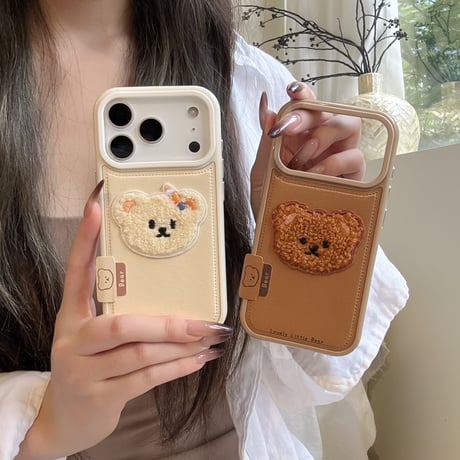 ニット熊 iPhone17Pro/17ケース 皮製 iPhone16Pro/15Promaxカバー 可愛い ギフトにおすすめ [M5779]