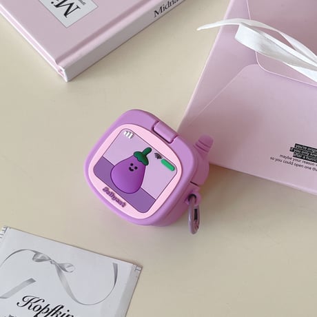 鏡付 シリコン Airpods 4ケース ナス Airpods3/Pro2ケース airpodspro2カバー  女子力高い リング付 大人可愛い[M5218]