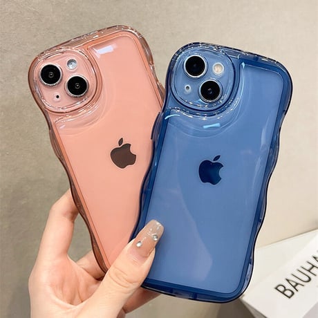 うねうね iPhone15/15proケース 高透明 ウェーブ型クリアケース 光沢 大人可愛い 落下防止[M3483]