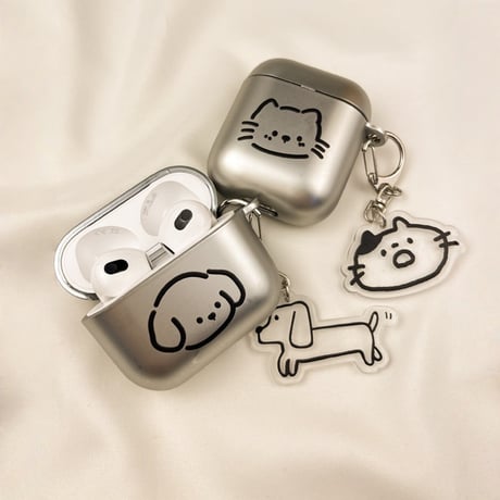 猫/ワンちゃん Airpods Pro3ケースカバー メッキ 指紋防止 Airpods4/3カバー pro2/Pro1ケース 可愛いキーホルダー お揃い[M6158]