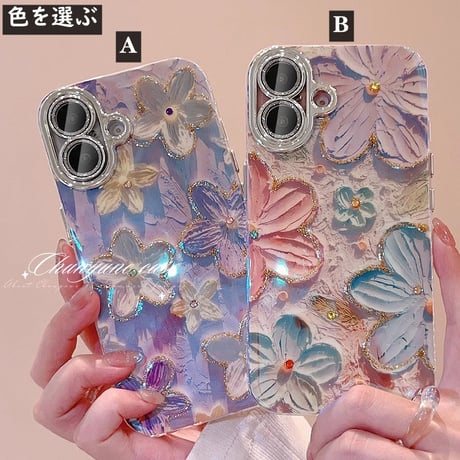 おしゃれ iPhone16/16proケース 花柄 キラキラレンズカバー iphone15pro/14/13/12proカバー  綺麗 人気[M4636]