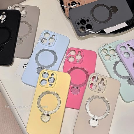 リング付 iPhone16/16Proケース Magsase対応 シリコン iPhone15/14Pro/13ケース 多機能 指紋防止 丈夫  [M4592]