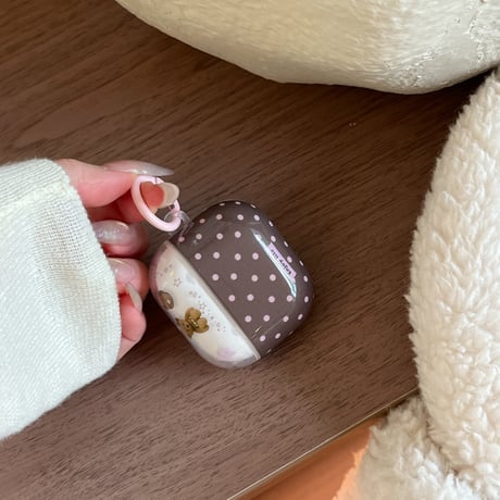 熊ちゃん Airpods Pro3ケース 水玉模様 Airpods4/3カバー pro2/pro1 可愛い リング/キーホルダー付 光沢感[M6035]