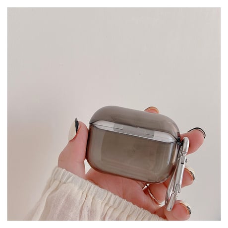 シンプル艶カラー airpods3ケース  透明 airpodsプロカバー  カラビナ付き 使いやすい  グレー グリーン頑丈 M1381