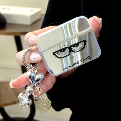 可愛い顔 Airpods4ケース 鏡付き AirpodsPro2ケース airpods3/2カバー ハートキーチェーン付 ギフトにおすすめ [M5325]