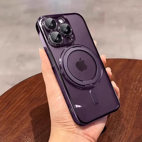 Magsafeリングスタンド一体 iPhone16Pro/16ProMaxケース 高品質高機能 iPhone15Pro/14/13ケース 飽きないデザイン メッキ レンズ保護 [M4773]