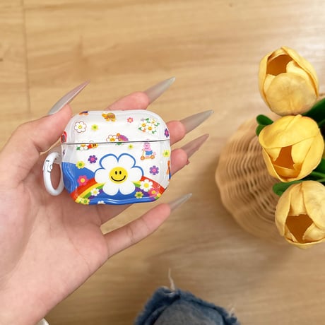 韓国風 Airpods第四世代ケース 笑顔花/クマ AirpodsPro2ケース airpods3カバー リング付き お揃い Gift [M5338]