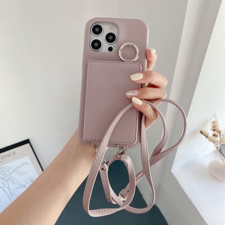 鏡 カード入れ4個 アイフォン15/14proケース 革製 iPhone13mini/12/11カバー リング/肩掛けストラップ 高品質シック 12色[M3260]
