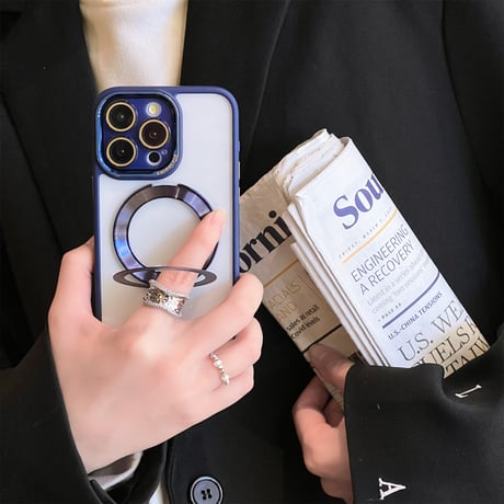 MagSafeリングスタンド一体型 iPhone15/15proカバー 高機能 iPhone14Pro/13proケース  ガラスレンズフィルム付 シンプル高級感 丈夫 [M3856]