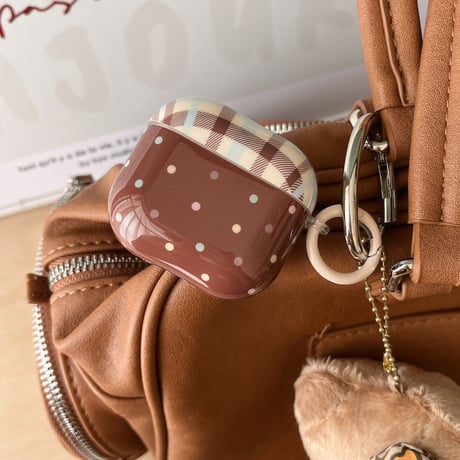 水玉模様 Airpods 4ケース チェック柄 Airpods3/2カバー Airpodspro2/pro 犬ちゃんキーホルダー かわいい [M5029]