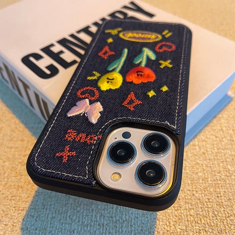 デニム 草花柄 アイフォン14plus/14proケース  刺繡  iphone13/12/11カバー  高品質  高級感 ガールズに人気 [M2248]