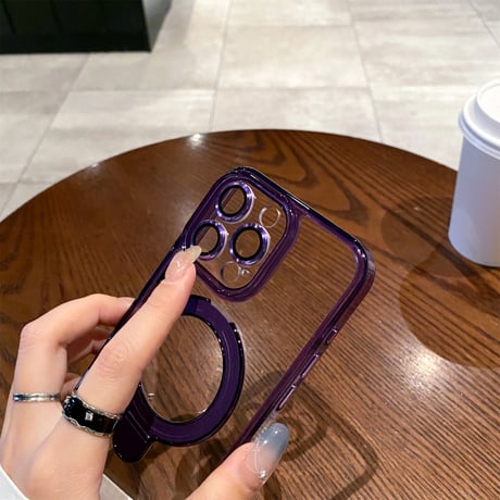 黄ばまない iPhone15pro/15promaxケース  MagSafeリングスタンド レンズフイルム iphone14/13pro/12カバー 耐衝撃 高機能[M4137]