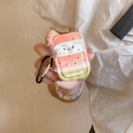 スイカ柄 AirpodsPro2ケース 可愛い airpods3/2/1ケース  カラビナ付き シンプル 夏コーデにおすすめ[M3257]