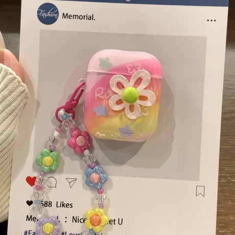 可愛い AirpodsPro3ケース 花柄  Airpods4/3/Pro2ケース 花ストラップ付き うねうね キュート[M5671]