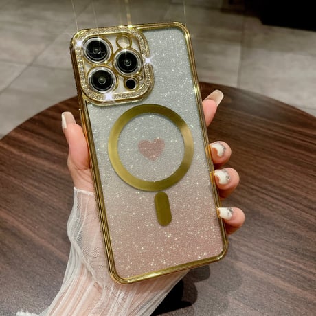 ストーンサイド iPhone15pro/15promaxカバー ハート柄 magsafe対応 iPhone14pro/13/12ケース グラデーションカラー [M4342]
