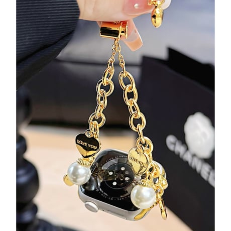 ハート/パール Applewatch series10/9バンド オシャレ アップルウォッチseries 8 7 6 5 4 3 2 SE Ultra  金属 高級感たっぷり[M5493]