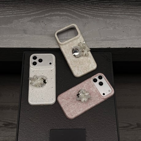 貝殻花とパールミラーリング iPhone17Pro/17ケース ダイヤデコ iPhone16Promax/15pro/14ケース 上品 便利高級感 [M6457]