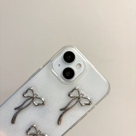 メタルリボン iPhone16/16Proケース キラキラ 透明 iPhone14Pro/13/12ケース ラメ入り 黄ばまない [M4633]