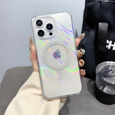 オーロラカラー光る iPhone15pro/15promaxケース MagSafe対応黄ばまない 高透明iphone14pro/13promaxカバー 丈夫 [M4155]