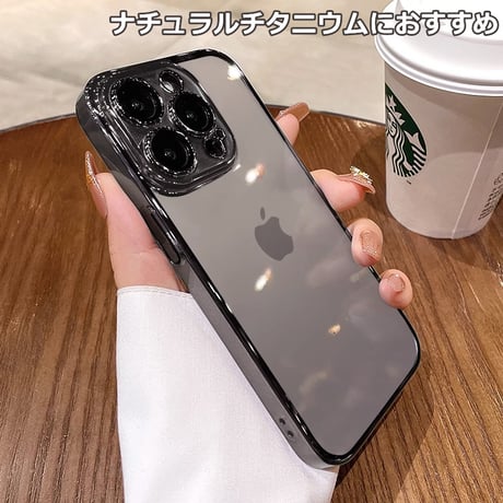 デコフレーム iPhone 12proMax用ブラック 動かせ レンズフィルム キラキ