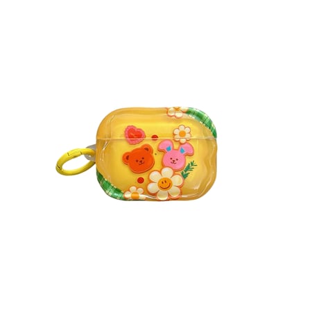 韓国風 Airpods第四世代ケース 笑顔花/クマ AirpodsPro2ケース airpods3カバー リング付き お揃い Gift [M5338]