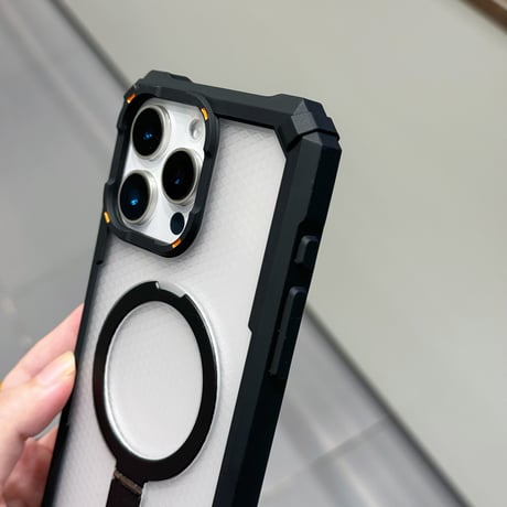 耐衝撃頑丈 iPhone16Promax/16Eケース Magsafe対応リングスタンド iPhone15/14/13proカバー レンズフィルム付 指紋防止 [M5422]