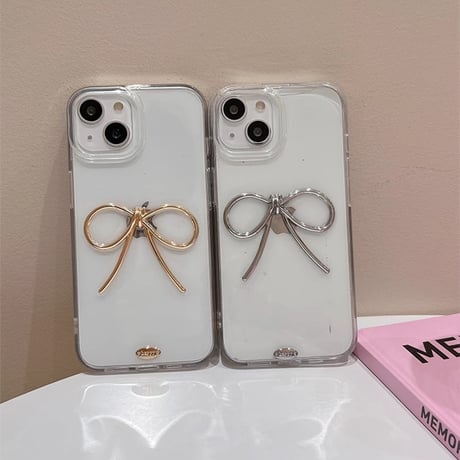 リボンiPhone15/15Proケース  高透明 iPhone14Pro/13proカバー シンプル 高級感 女子力アップ[M3926]