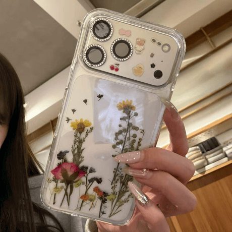 押し花 iPhone17Pro/17ケース 透明 綺麗 iPhone16Pro/15カバー ドライフラワー入り 女子力高い [M5905]