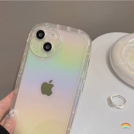 レインボーカラー iphone14/13proケース リボンデコカメラレンズ  iphone12/11カバー  可愛い  お洒落 プレゼントにおすすめ[M2168]