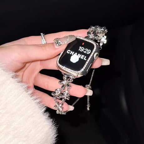 ダイヤ花 AppleWatchバンド 上品 Series11/10/9 Ultra series8 7 6 5  SE アップルウォッチベルト 大人ファッション おしゃれ[M6374]