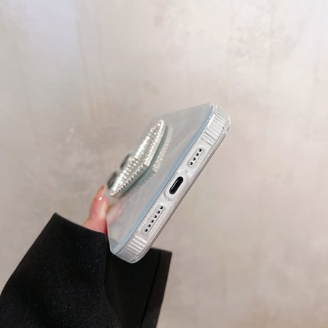 オシャレ鏡付 iPhone15/15Proケース キラキラ iPhone14Pro/13/12ケース ホワイト 女子に人気 [M3758]