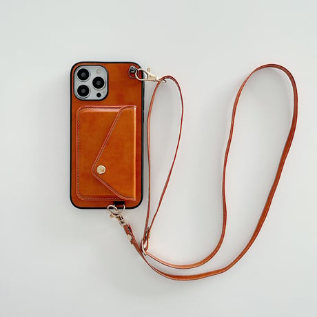 カード入れ 背面型 アイフォン14/13カバー  長いストラップ付 iphone12/11promaxカバー  高品質  シンプル風 レザー[M2095]